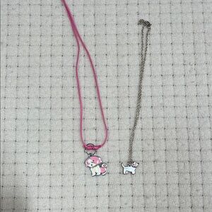 Kids Pink and Silver Dog Pendant Necklace Set